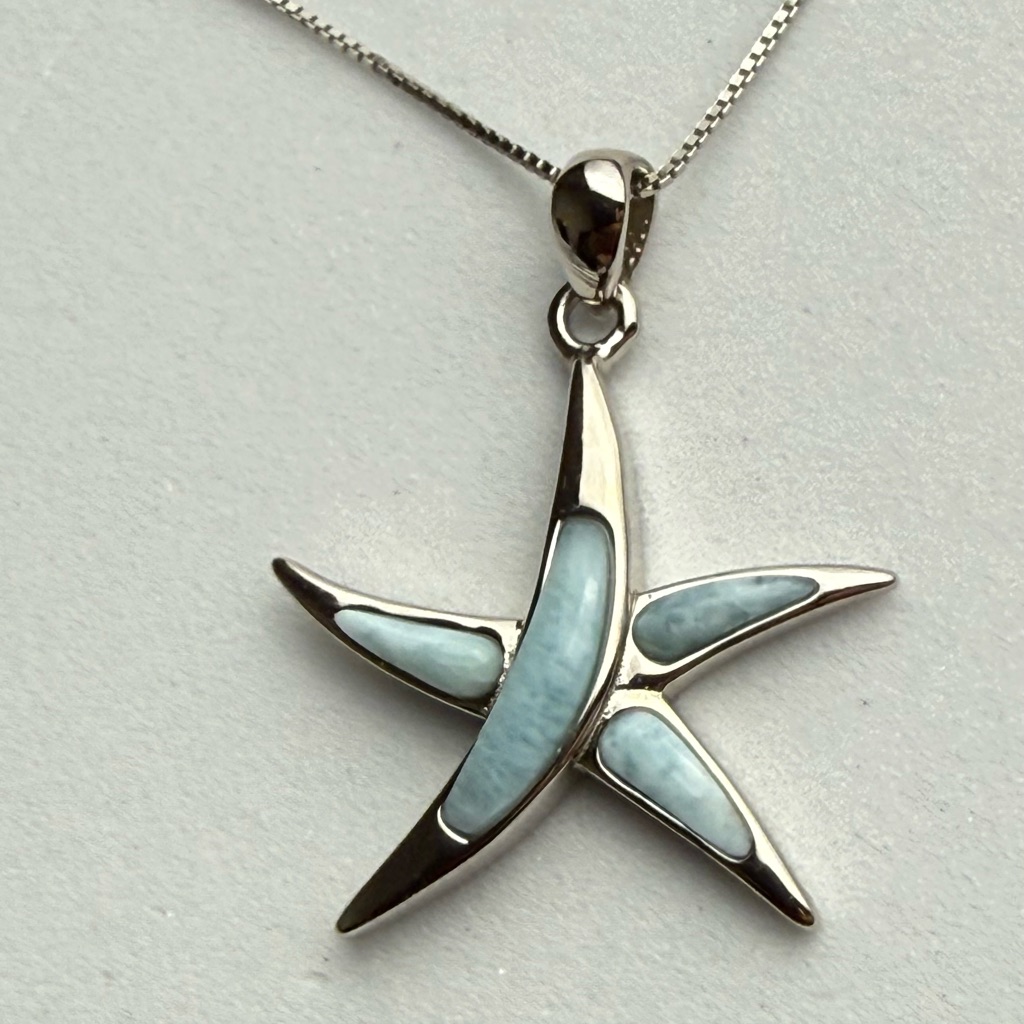 Larimar Gemstone Of The Caribbean R925 Silver Starfish Pendant Necklace